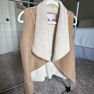 Women's Tan and Cream Shearling Vest